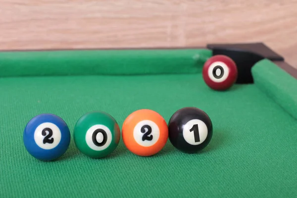 Billiard Balls Green Table New Year Numbers — Stock Photo, Image