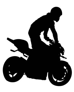 Koruyucu giysili bir adam spor bisikleti sürüyor. Beyaz arka planda izole edilmiş siluet