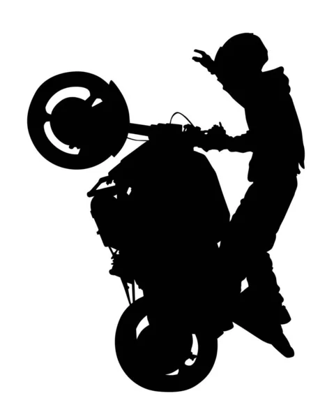保護服の男はスポーツバイクに乗る 白い背景に孤立したシルエット — ストックベクタ