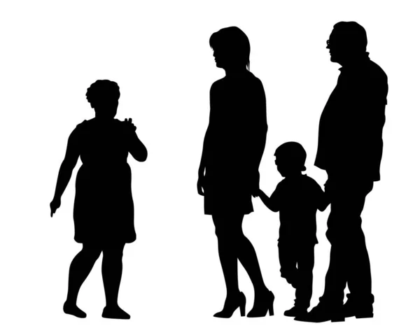 Familles Avec Petit Enfant Marchant Dans Rue Silhouettes Isolées Personnes — Image vectorielle