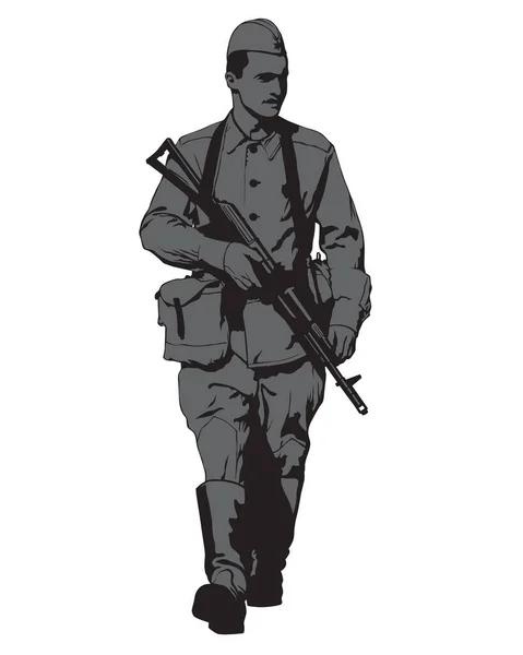 Soldato Dell Esercito Sovietico Uniforme Con Mitragliatrice Figure Isolate Sfondo — Vettoriale Stock
