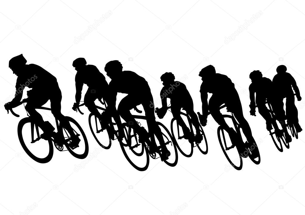 Cyclists groups on white