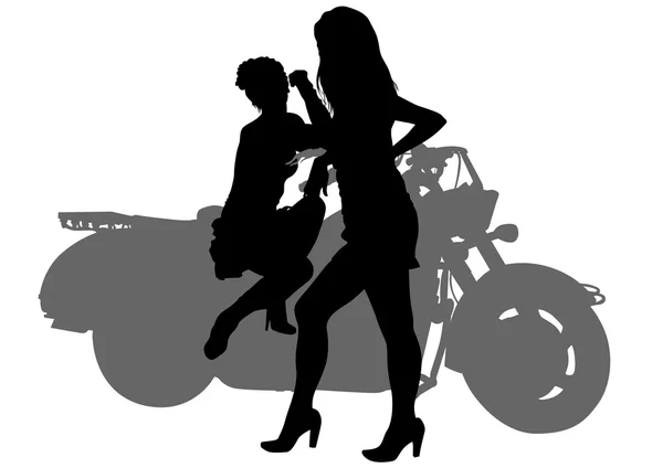 Motociclista baeuty mujeres sobre fondo blanco — Vector de stock