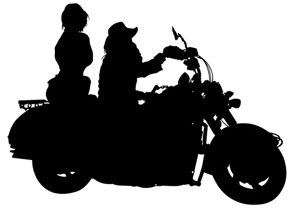 Motociclistas pareja sobre fondo blanco — Vector de stock