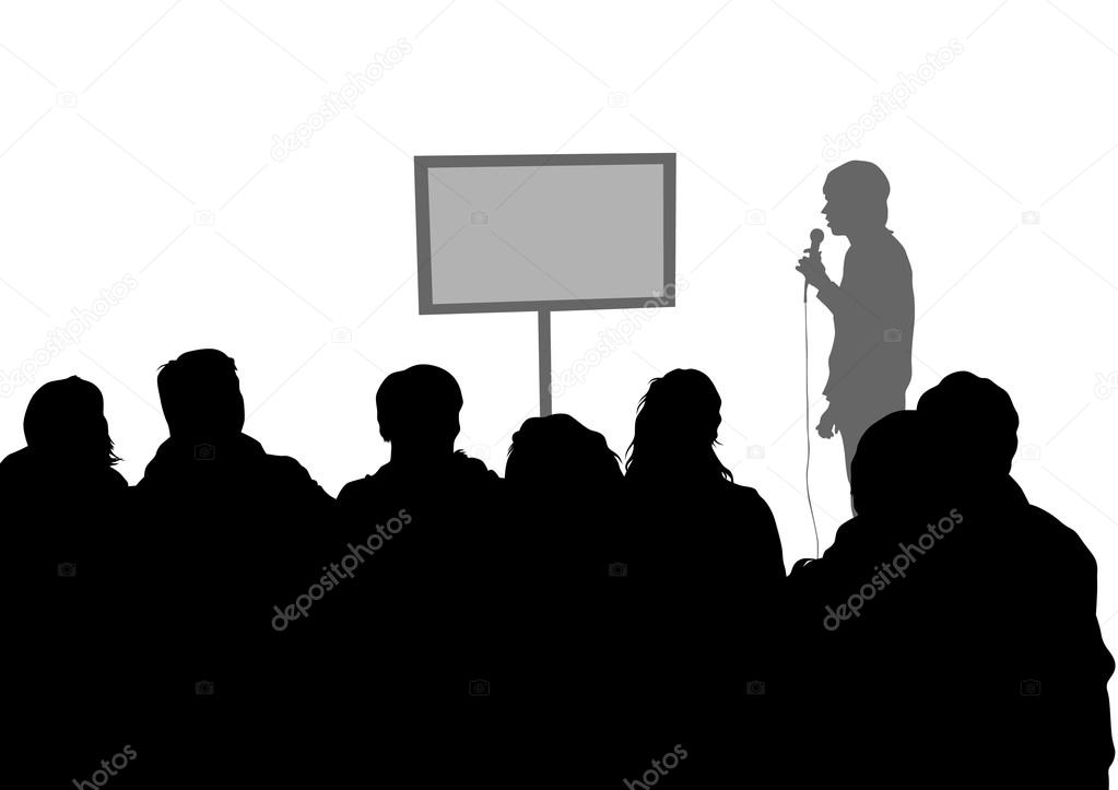 Crowd and speaker on white background