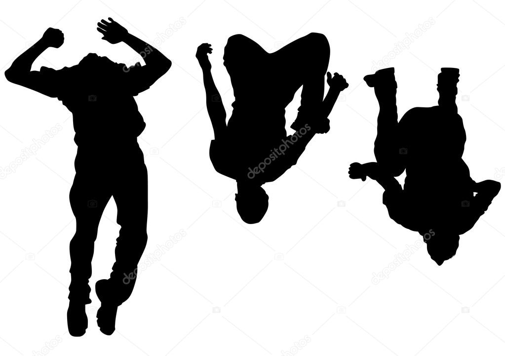 Jumping people on white background