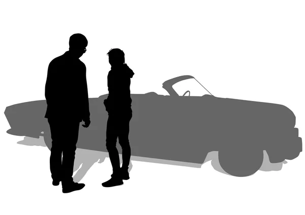 Para i samochód na białym tle — Wektor stockowy