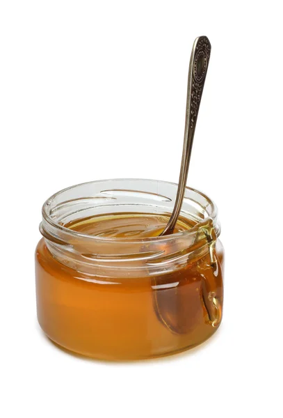 Honey jar on white background — Stock Photo, Image