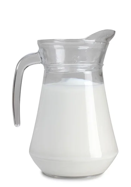 Tillbringare med mjölk på vit bakgrund — Stockfoto