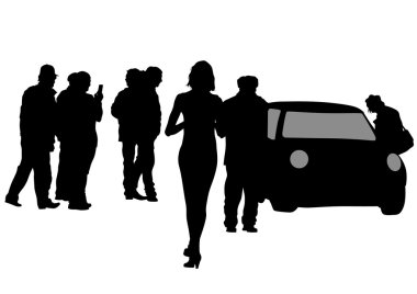 Araba ve beyaz arka plan üzerinde kişi