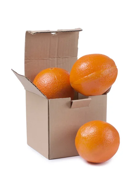 Oranges in box on white background — Stock Photo, Image