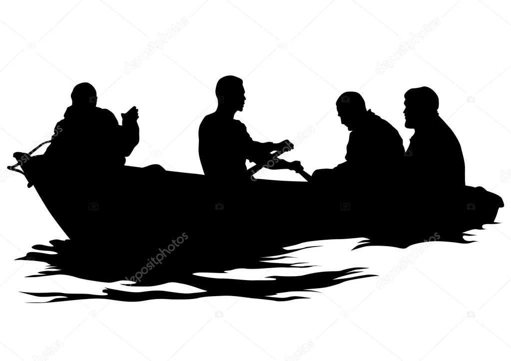 Boat whit people on white background