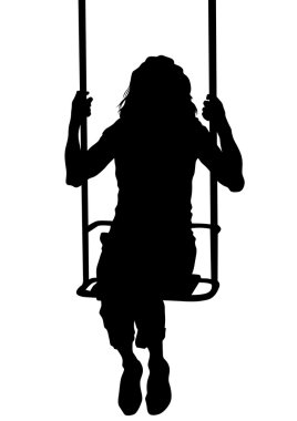 Kadın beyaz arka plan üzerinde salıncak üzerinde