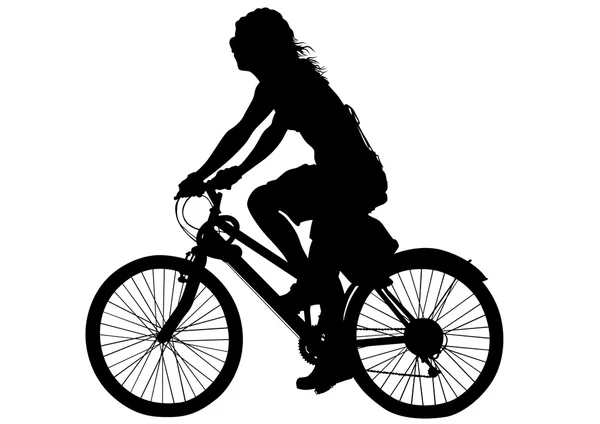 Ciclista deporte chica en blanco fondo — Vector de stock