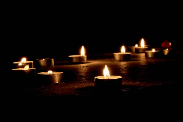 Were Many Candles Burning Night Lots Candle Lights Glowing Dark — Stock Photo, Image