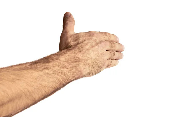 Mão Direita Homem Estendida Para Frente Para Handshake Isolated Fundo — Fotografia de Stock