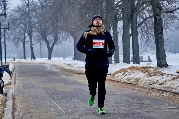 Febrero 2019 Minsk Bielorrusia Carrera Dedicada Febrero Atleta Corre Largo — Foto de Stock