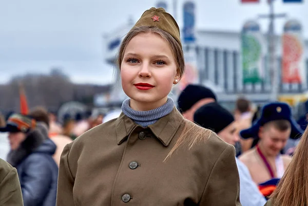 Fevereiro 2019 Minsk Belarus Corrida Honra Feriado Fevereiro Uma Linda — Fotografia de Stock