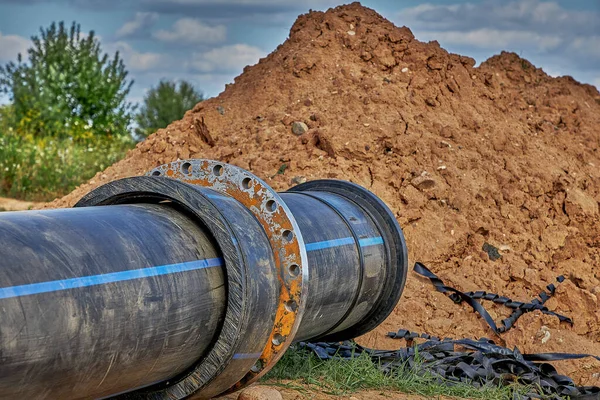 Plastic Water Pipe Lying Grass Installation Water Supply Network — Stock Photo, Image