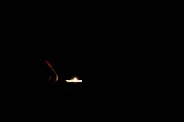 Candle Burns Next Human Hand Memorial Day — Stock Photo, Image