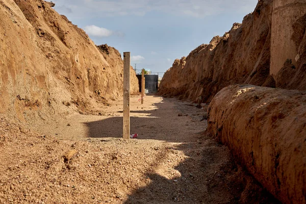 Trench Reconstruction Old Water Pipeline Old Metal Water Pipe Located — Stock Photo, Image