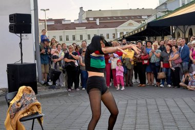 May 25, 2019 Minsk Belarus Street festivities in the evening city