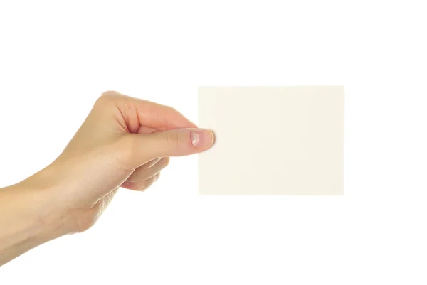 Cartas Blanco Una Mano Sobre Fondo Blanco —  Fotos de Stock