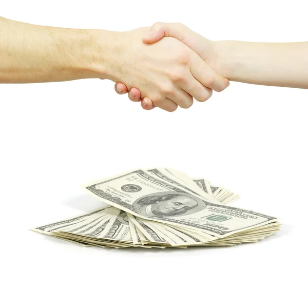 Shaking Hands Isolated White Background Money — Stockfoto