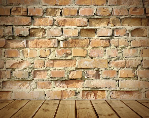 Interior Old Brick Wall Wooden Floor — Stock Photo, Image