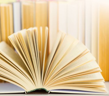 Birçok ciltli kitabın basit bir kompozisyonu. Okula geri dönüyorum. Eğitim.