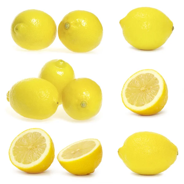 Sada Čerstvých Zralých Citronů Izolovaných Bílém Pozadí — Stock fotografie