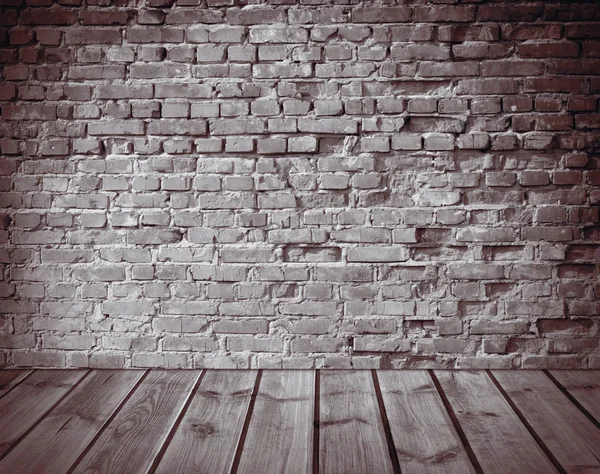 Interior Old Brick Wall Wooden Floor — Stock Photo, Image