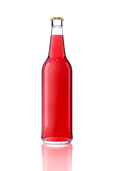 Uma Garrafa Vidro Transparente Sem Rótulo Frasco Com Líquido Vermelho — Fotografia de Stock