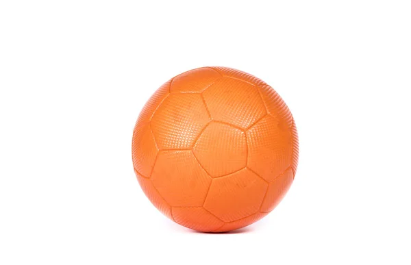 Pomerančový Futsal Fotbalový Míč Šestiúhelníkovou Strukturou Izolované Bílém Pozadí — Stock fotografie