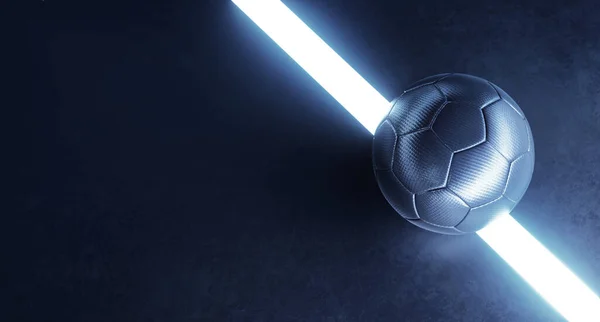 Close-up of an black futuristic futsal indoor soccer field with ball and copy space concept background
