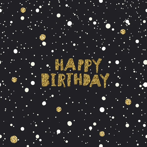 Alles Gute zum Geburtstag auf schwarzem Hintergrund mit weißem und goldenem Chaos — Stockvektor