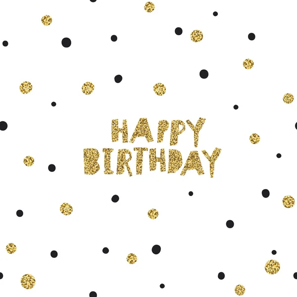 Happy Birthday op zwarte achtergrond met witte en gouden chaotische — Stockvector