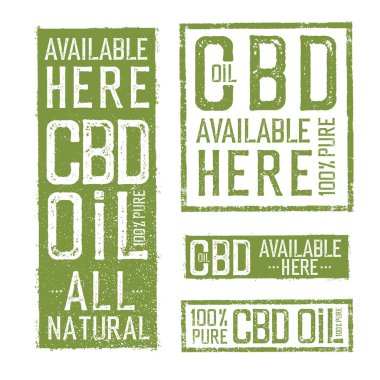 Yüzde yüz Doğal CBD Yağ İşaretleri. CBD yağı temalı etiketlerin vektör koleksiyonu.