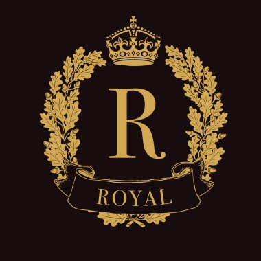 Kraliyet arması - Heraldik altın amblem kalkanı taç ve meşe çelengi