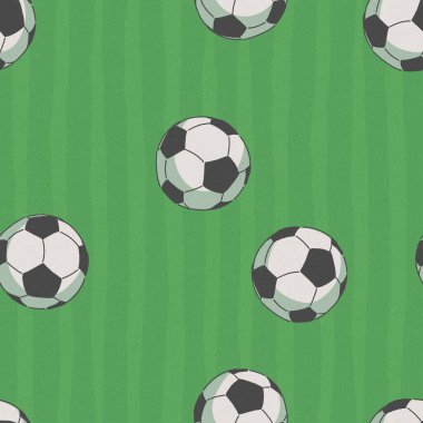 Yeşil çim tarlasında siyah beyaz futbol topu. Kusursuz desen, vektör illüstrasyonu.