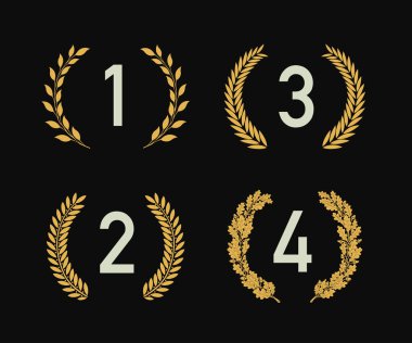 Farklı altın siluet çelenklerin koleksiyonu, bir ödül tasviri. Vektör tasarım şablonu.