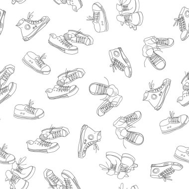Sneakers kusursuz desen. Doodle vektör arkaplanı