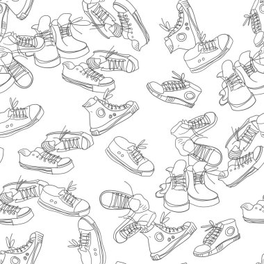 Sneakers kusursuz desen. Doodle vektör arkaplanı