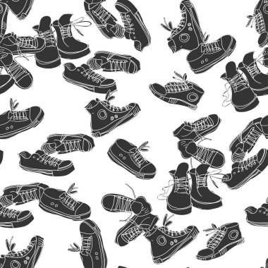Sneakers kusursuz desen. Doodle vektör arkaplanı