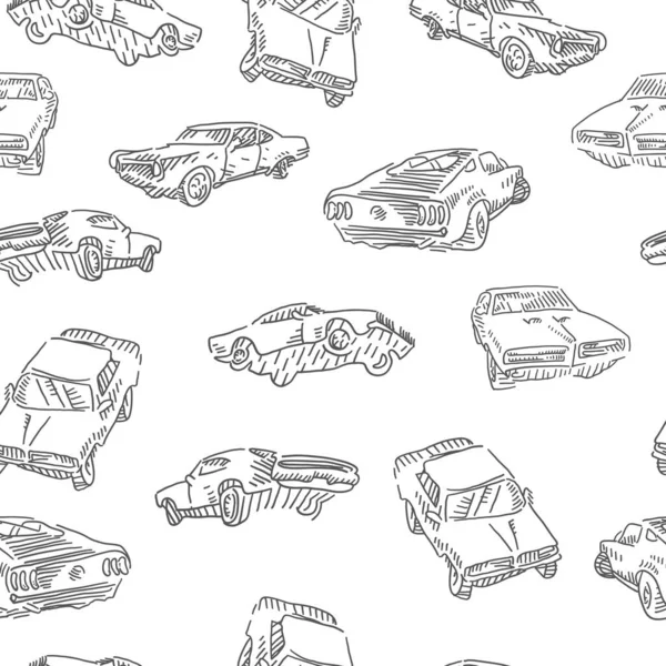 Monochrome Muscle Car Seamless Pattern Jumping Rally Car Oldschool Cars — Stock Vector