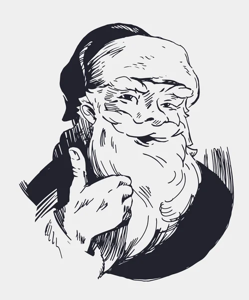 Handgezeichnetes Lächeln Und Gefallen Der Weihnachtsmann Illustration Monochrome Vektorzeichnungen — Stockvektor