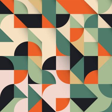 Çok renkli, parlak, soyut Geometrik Şekiller Arkaplanı. Kusursuz Vektör