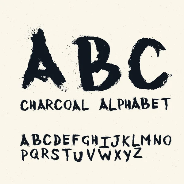 Charcoal Handwritten Alphabet Textured Paper Crumbling Particles — Stock Vector