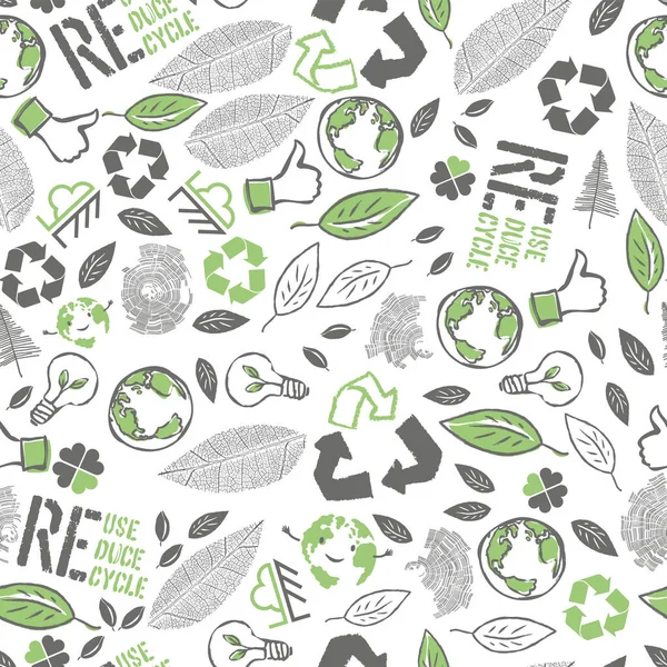 Earth Day Seamless Pattern Design Vektorillustration Aus Vielen Symbolen Zum — Stockvektor