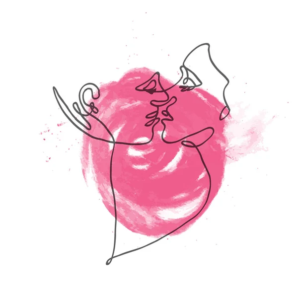 Ritratto Continuo Coppia Romantica Rosa Cerchio Forma Vettore Sfondo — Vettoriale Stock